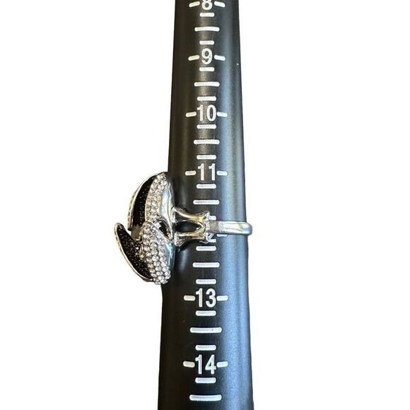 Brand New!! Size 12 Black and clear rhinestone encrusted skull and bat wing ring - Picture 6 of 6